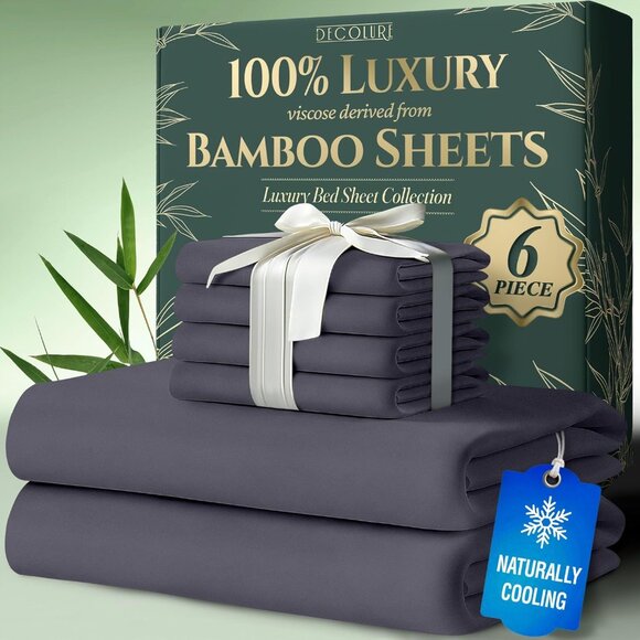 4- 100% Viscose Derived from Bamboo Sheets King Size 6pcs - Cooling 17" Deep - Picture 1 of 8